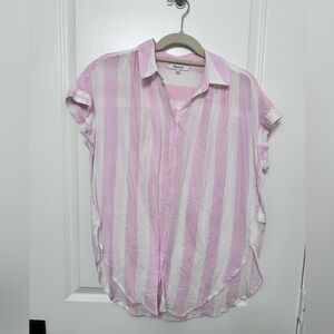 Madewell Oversized Pink and White Striped Button Down Gauze Top